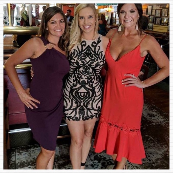 Nude & Black Beaded Bodycon Mini Dress - Picture 5 of 8